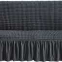 NICEEC Sofa Slipcovers Dark Grey Sofa Cover 1 Piece Easy Fitted Sofa Couch Cover Universal High Stretch Durable Furniture Protector with Skirt Country Style (3 Seater Dark Gray)