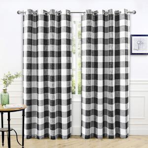DriftAway Buffalo Plaid Check Curtains Woven Plaid Pattern Lined Blackout Thermal Insulated Window Curtain Grommet 2 Layers 2 Panels 50 Inch by 84 Inch Black