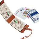 Foldable Travel Cribbage Board Game Set Pocket Game for Adult, Leather Cribbage Board Set with Cards Storage Area for Cribbage Lovers for Friends, Couples & Coworkers (1pack)