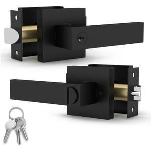 Mega Handles ROBELL Entry Lever, Door Handle, Heavy Duty Square Locking Door Levers Set for Left or Right-Handed Doors - Matte Black (1 Pack)