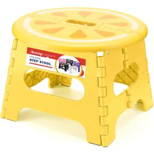ACSTEP Folding Step Stool 9 Inch, Sturdy Collapsible Step Stool Foldable Up to 265 lb for Kids Toddlers & Adults, Non Slip Foot Stools with Handle for Kitchen, Bathroom, Bedroom, Outdoor, Lemon Yellow