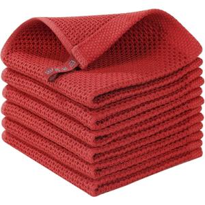 Homaxy 100% Cotton Waffle Weave Kitchen Dish Cloths, Ultra Soft Absorbent Quick Drying Dish Towels, 12 x 12 Inches, 6-Pack, Brick Red