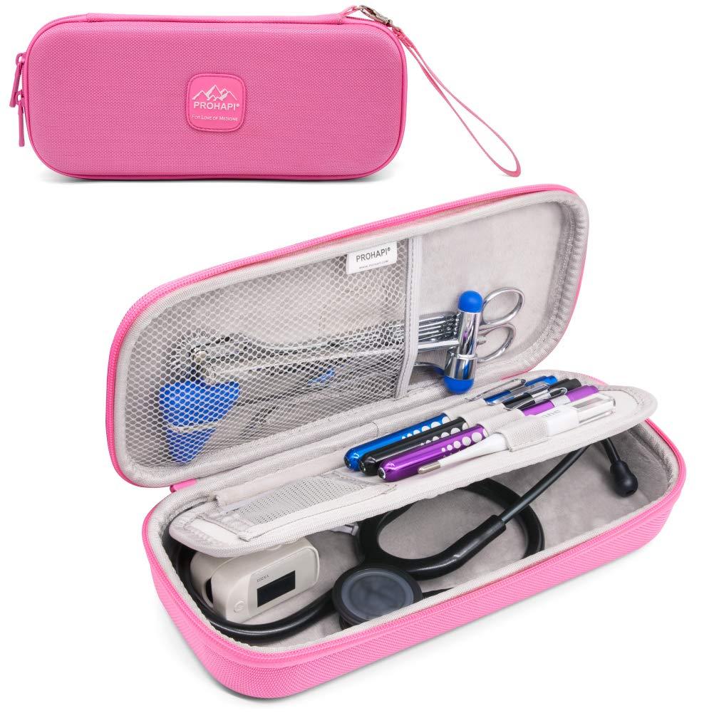PROHAPI Hard Stethoscope Case, Large Stethoscope Carrying Case with ID Slot, Compatible with 3M Littmann/ADC/Omron/MDF Stethoscope Includes Mesh Pocket for Nurse Accessories (Sakura Pink)