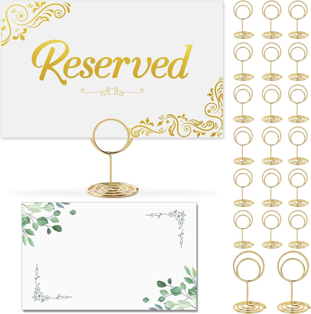 20 Pieces Double sided gold foil reserved card with bracket- Includes Green Leaf Blank Cards - Reserved Signs for Wedding, Reserved Seating Signs