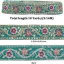 10 Yards 1.61 Inch Green Jacquard Ribbon Boho Gold Sequin Bead Flower Embroidery Woven Trim Tape Polyester Floral Embroidered Applique Ribbons for Sewing Making Crafts Cloth Dress Home Decor, Dark Cyan