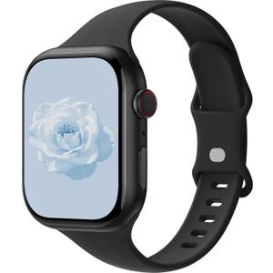 Thin Silicone Band Compatible with Apple Watch 41mm 38mm 40mm 46mm 45mm 42mm 44mm, Slim Narrow Replacement Sport Strap Wristband for iWatch Series 11 10 9 8 7 6 5 4 SE Ultra 3 2 1 Women Men (Black)