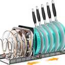 MUDEELA Expandable Pots and Pans Organizer Rack under Cabinet, Pots Lid Organizer Rack for Kitchen Cabinet Organizers and Storage with 12 Adjustable Dividers Cutting Board Holder & Anti-Scratch Strips