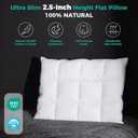 Three Geese Ultra Thin Flat Goose Down Feather Pillows for Sleeping Standard Size, 2.5" Height, 100% Cotton Cover, Ultra Slim Hotel Collection Bed Pillow for Stomach, Back Sleeper, 18x26 in.
