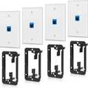 4 Pack Ethernet Wall Plate 1 Port Keystone Jack Blue Cat6 RJ45 Coupler Outlet Connector with Single Gang Low Voltage Mounting Bracket
