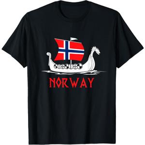 Boat Norwegian Flag Norway Viking Ship Norway T-Shirt, Size L