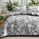 Joiedomi Queen Comforter Set Grey, 3 Pieces Floral Queen Bedding Set with 1 Soft Reversible Botanical Flower Comforter and 2 Pillow Shams, Bed in a Bag for All Seasons