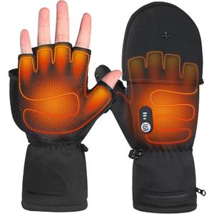 Heated Gloves for Men, Women Rechargeable with 7.4V 3000mAh Battery Waterproof, Fingless Heated Mittens for Winter Work Typing with Light-Off Design (Small)