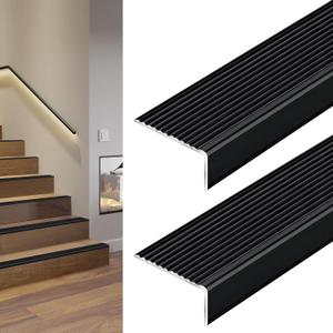 Non-Slip Stair Nosing, 2PCS, 36", Black - Aluminium Stair Edge Trim, Indoor & Outdoor Stair Edge Protector for Step Edge Protector, Stair Edging, Transition Strip, Metal Corner Trim