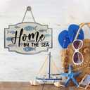 Bolisom Home by The Sea Front Door Sign, Beach Coastal Sea Fish Wood Hanger Outdoor Outside Porch Home Decor, Nautical Ocean Wooden Wreath Indoor Wall Hanging Decoration