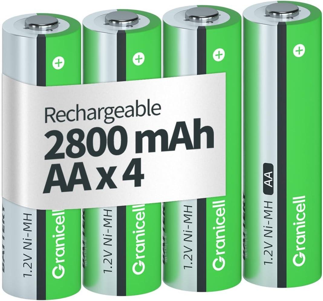 AA Rechargeable Batteries 2800 mAh High Capacity 1300 Cycle,1.2V NiMH Low Self Discharge AA Battery,4 Pack