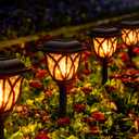 GIGALUMI Solar Lights Outdoor Waterproof, 8 Pack Flickering Flame LED Lights, Garden Decor for Yard, Patio, Landscape, Planter, Walkway, Transparent Cover