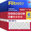 Filtrete 20x24x1 Air Filter, MERV 11, MPR 1000, Allergens & Pet Dander, 3-Month AC and Furnace Filters, Cleaner Air, Reliable Airflow, 6 HVAC Filters (Actual Size 19.68 x 23.68 x 0.81 in)