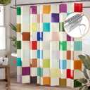 AmazerBath Colorful Checkered Shower Curtain, 72x72 Washable Cloth Modern Geometric Shower Curtains for Bathroom, Fabric Cute Kids Shower Curtain Set & 12 Hooks, Rustic RV Camper Dorm Shower Curtain