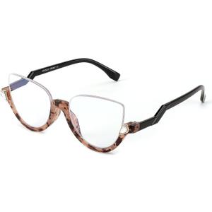 FEISEDY Reading Glasses for Women Fashion Half Frame Cat Eye Glasses Anti Glare Eyeglasses B0067