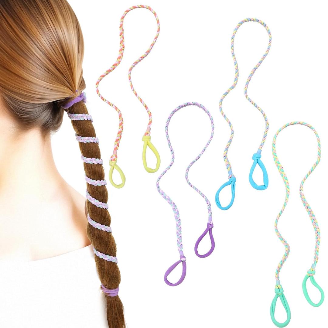 4pcs Sport Braided Hair Tie for Women - 30 Inch Sport Hairties for Ponytail, Date, Shopping, Dressing, Gym, Yoga, Running, Swimming, Workout, Curly & Straight Hair