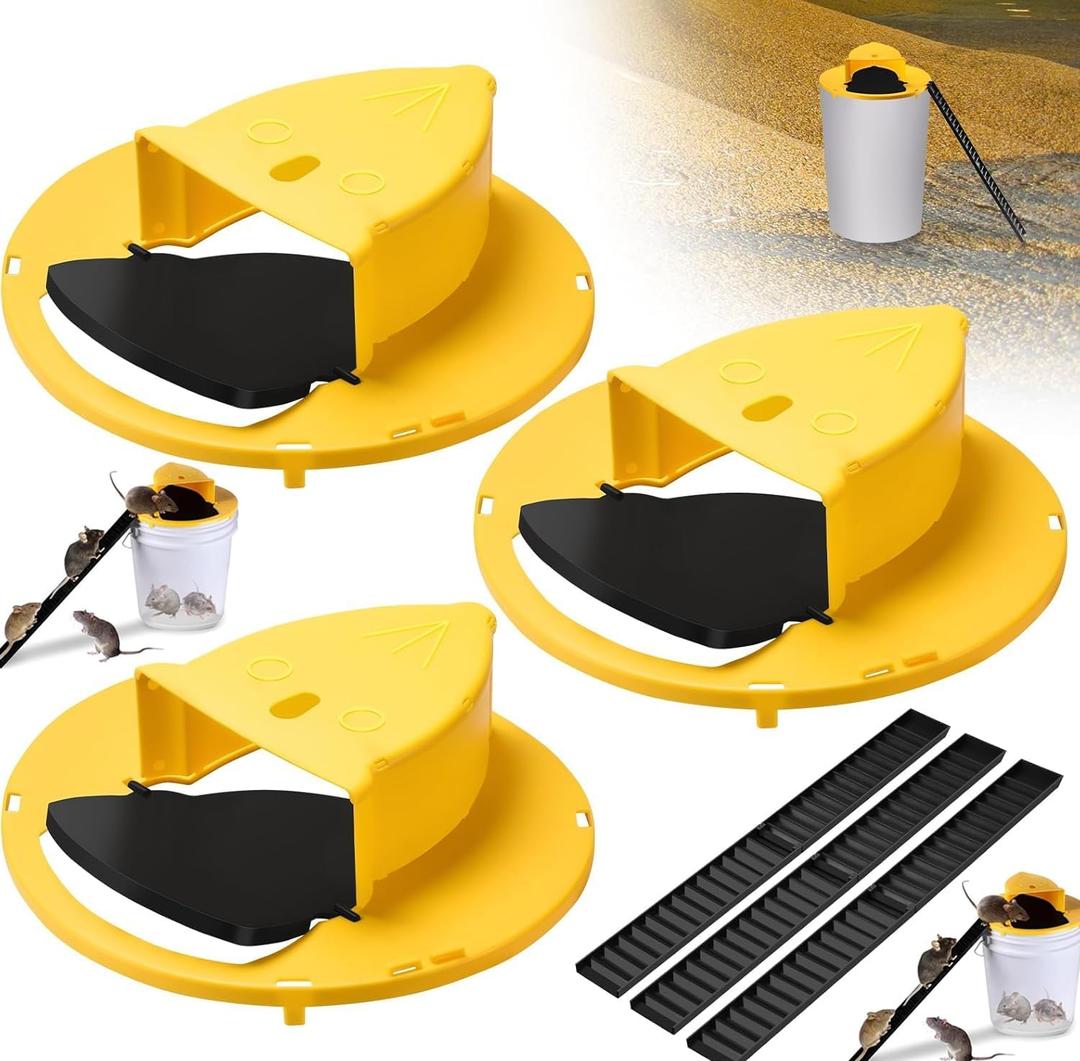 Mouse Trap Bucket Flip Lid,5 Gallon Bucket Mouse Rat Trap Indoor Outdoor, Mouse Rat Trap Bucket Lid, Auto Reset Multi Catch Humane Bucket Mice Mouse Rat Trap 3 Pack