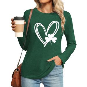 St Patricks Day Shirt Women Lucky Shmrock Shirts Cute Saint Patricks Day Green Clover Long Sleeve Blouse Tops (Large)