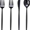 Rubtlamp 90Pcs Plastic Black Silverware, Black Disposable Cutlery, Plastic Utensils Heay Duty include 30 Plastic Knives 60 Plastic Black Forks and Spoons, Black Cutlery Set Disposable