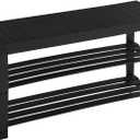 Apicizon Bamboo Shoe Rack for Entryway, 3-Tier Shoe Rack Bench for Front Indoor Entrance, Small Shoe Organizer with Storage, 35.4 Inches, Black, 35.4 Inches No Cushion