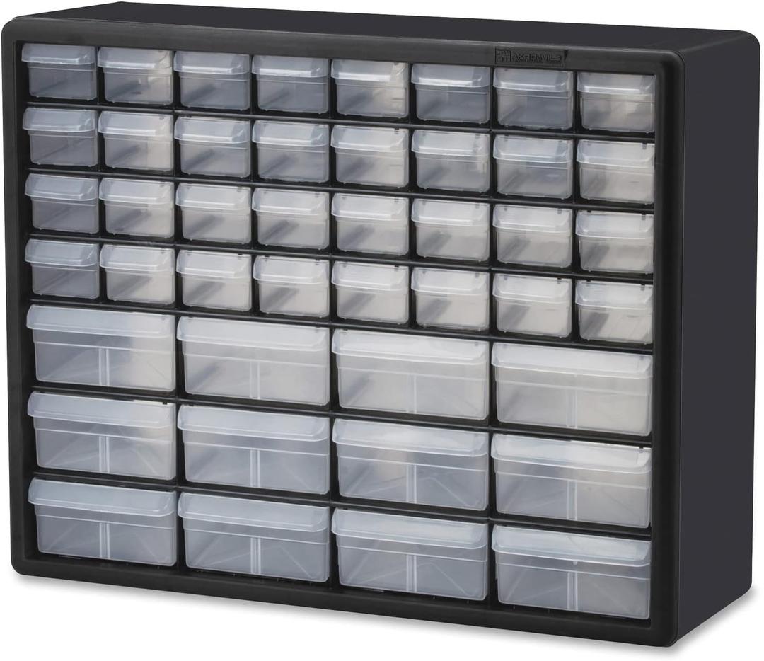 Akro-Mils 44-Drawer Plastic Drawer Storage Cabinet for Garage Organization, Bead Organizer, Building Bricks Storage, Teacher Toolbox, Makeup Organizer, 20" W x 6" D x 16" H,  Black