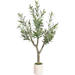 Olive Trees Artificial Indoor,Faux Olive Tree 4ft Tall 1Pack with White Planter,Fake Olive Tree with Natural Olive Branches and Realistic Leaves for Home Decor Indoor