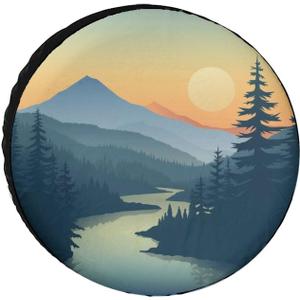 Spare Tire Cover 12 Inch Mountain Adventure Protectors Weatherproof Dust-Proof Mountain Forest for Camper Truck Travel Trailer