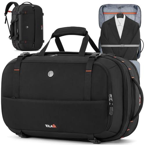 Tolaccea Large Convertible Garment Duffel Bag, Suit Carry On Backpack, TSA Flight Approved for Wrinkle-Free Travel with Dual Laptop Storage for 17.3" and 12.9" & Extra Toiletry Bag, 45-55L Expandable