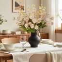 Beige Silk Fake Flowers 10 Stems&2 Eucalyptus,Bulk Faux Mums Mini Ball for Table Centerpieces,Artificial Dried Flowers for Vase Fillers Home Decorations,Faux Chrysanthemum Floral Arrangements Decor