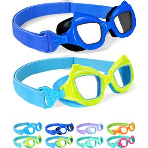 Seago 2 Pack Kids Swim Goggles with Fabric Strap for Kids 3-15, Cat-Shaped Swimming Goggles Anti-Fog UV Protection Leakproof