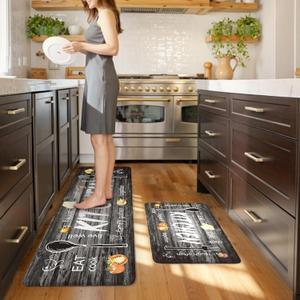 KIMODE Anti Fatigue Kitchen Mat 2PCS,Non Slip Waterproof Kitchen Rugs,Farmhouse Grey Kitchen Mat for Floor,Cushioned Comfort Foam Standing Mat for Home,Laundry,Sink,Desk (17.3" x 59"+17.3" x 29"--0.47 inches), Grey 
