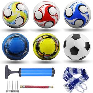 6 Pack Classic Soccer Balls Size 5 With Pump and Net Bag - Training and Practice for Kids and Adults, Indoor and Outdoor Competition