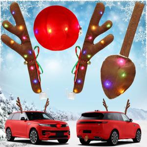 Angooni Charming Christmas Car Decoration, Festive Reindeer Kit, LED Reindeer Christmas Decoration for Car, Nice Gift for Families & Friends, Suitable for Jeeps, Trucks, Golf Carts...