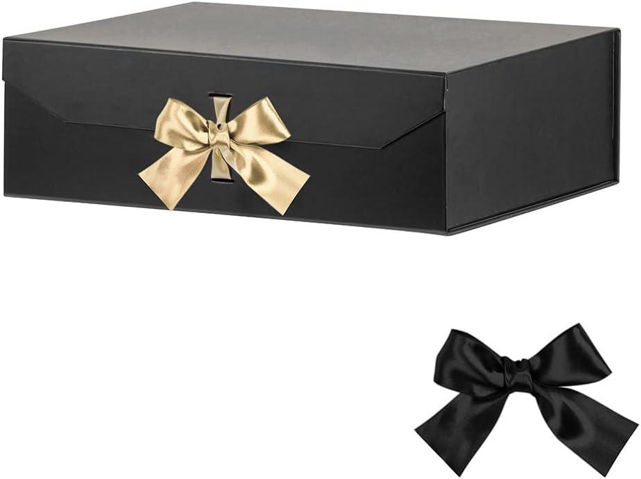 GoooodGift Black Extra Large Gift Box 16x14x5.3 Inches,Gift Box with Lid Magnetic Closure, Groomsman Proposal Box, Rectangle Collapsible Gift Boxes for Large Gifts (Matte Black), 1 count