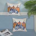 Fall Pillow Covers 16x16 Pack of 2 Chinoiserie Blue and Orange Pumpkin Throw Pillow Covers Outdoor,Fall Thanksgiving Decoration Pillowcase Autumn Farmhouse Linen Cushion Case for Couch Sofa