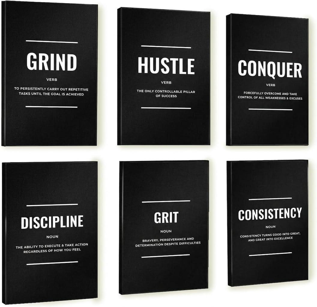 Throwback Traits Motivational Wall Art Set of 6 Canvas Prints with Inspirational Quotes, Eco-Friendly & Framed, Gallery-Wrapped Posters for Living Room, Bedroom & Office Dcor, Ready to Hang 11x17