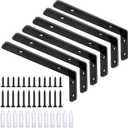 LSK 6PCS L Bracket, 5"2"(12550mm) Shelf Support Corner Bracket for Wooden Board, Max Load : 42lb, Black