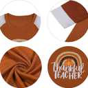 MOUSYA Thankful Blessed T-Shirt Thanksgiving Colorful Turkey Tshirt Women 3/4 Sleeve O-Neck Striped Splicing Tops Tees (Brown, S)