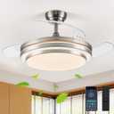 42 Inch Fandelier Ceiling Fan with Light, Retractable Ceiling Fan with Lights for Bedroom Living Room Dinning Room, Chandelier with Fan 6 Speed, 3 Color Temperature-Brushed Nickel