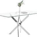 Tempered Glass Dining Table with Chromed Legs, 47in Rectangular Kitchen Table for Kitchen Dining Room Home Office (47.24 * 27.55, White/Silver) (Silver-120*70)
