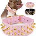 Wide Gold Spiked Dog Collar, Epesiri Dog Chain Collars, Mushroom Rivet PU Leather Dog Collars, Adjustable Durable Spike Studded Pet Collar for Pitbull Mastiff Bulldog Pugs Husky Rottweiler