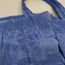 TOPDesign Puffer Tote Bag for Women, Lightweight Puffy Handbag with Compartments & Cosmetic Bag, Quilted Shoulder Bags for Work, Travel, Gym, Gifting (M Blue)