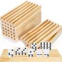 Set of 8 Wooden Domino Racks, Premium Natural Domino Trays, Solid Domino Tiles Holders Organizer for Mexican Train Chickenfoot Cuban Domino Games - Dominoes NOT Included