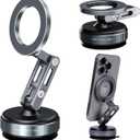 Vacuum Magnetic Car Phone Mount for MagSafe, 360 Adjustable Ball Joint, Strong Suction Cup Windshield Phone Holder with Aluminum Alloy Telescopic Arm (Grey)