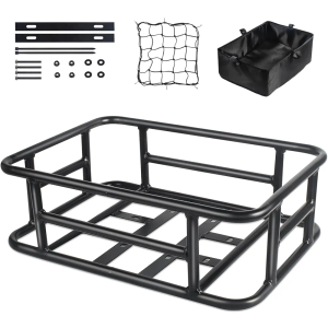 EBKAROCY Rear Bike Basket - Large Rear Bike Rack with Cargo Net and Liner Bicycle Basket Ebike Accessories Perfect Mount for Adults Electric Bike