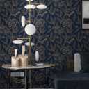 2 x Vinjiasin Peel and Stick Wallpaper Blue and Gold Wallpaper Floral Contact Paper Vintage Removable Self Adhesive Wall Paper for Bathroom Bedroom 17.3"x 78.7"